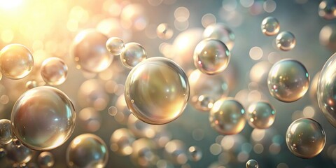 Naklejka premium A symphony of shimmering spheres in a ethereal dance of light and refraction, capturing the beauty of translucency and reflection.