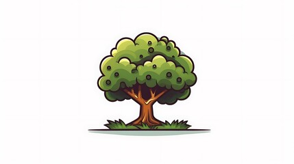 Cartoon illustration of a lush green tree with a thick brown trunk, set against a white background.