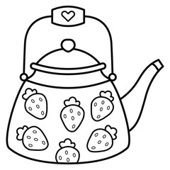 Hand Drawn Cute Teapot Coloring Book Vector Illustration. Bold and Easy Design For Adults and Kids. Coloring Page for Stress Relief and Relaxation