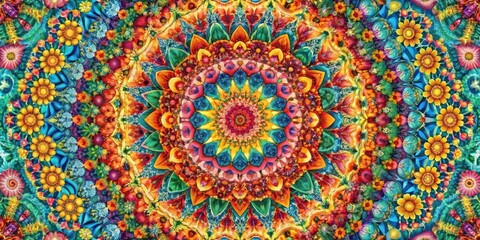 Colorful and intricate kaleidoscope pattern background, seamless, tileable, intricate, geometric, abstract, vibrant