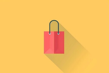 Red shopping bag icon with long shadow on yellow background.
