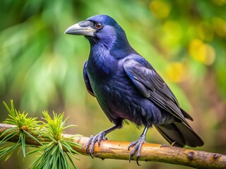 Captivating Portrait Photography of a Rook: A Majestic Bird in Its Natural Habitat, Showcasing Its Glossy Black Feathers and Intelligent Expression with a Soft Blurred Background