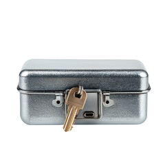 Naklejka premium Metal briefcase with a key for secure storage. transparent background