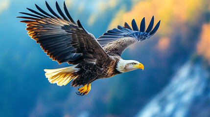 Obraz premium Bald Eagle in Flight, Majestic Bird, Wildlife Photography, Nature, Freedom