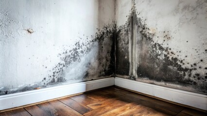 Mold Infestation in a Corner of a Room, a Sign of Water Damage and Dampness