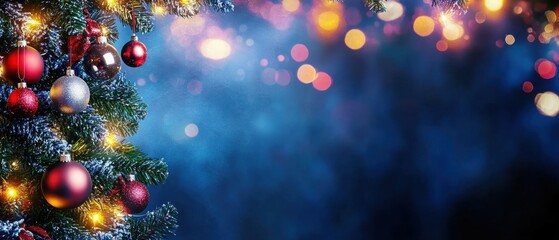 Sparkling Christmas Tree Ornaments and Festive Lights Background