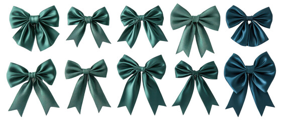 Fototapeta premium Teal Ribbons Tied in Bows Isolated on PNG Transparent Background