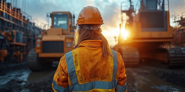 Engineer inspecting pipeline installation in trench with tablet monitoring project progress and ensuring alignment safety and efficiency