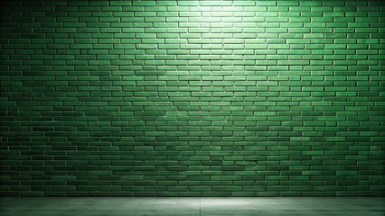 A dimly lit green brick wall with a spotlight in the center, creating a dramatic and moody atmosphere