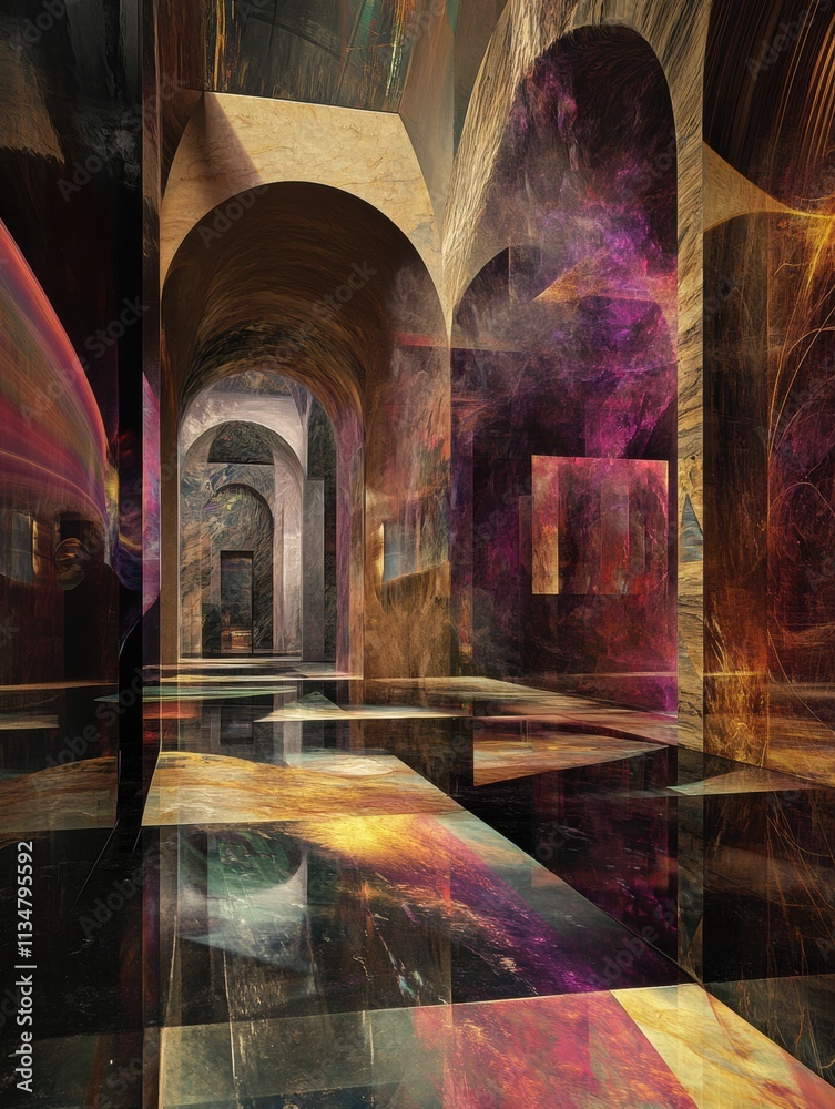 Poster a virtual gallery features striking digital artworks and animated avatars in a beautifully designed 