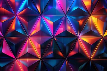 Abstract geometric background with vibrant, glowing triangles.