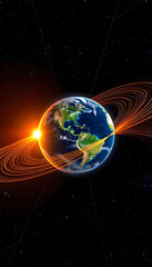 Naklejka premium Planet Earth, Orbiting Lines, Space Background