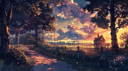 2D Illustration of Schnoor at the Everningtime, Anime background