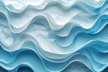 Fototapeta premium Abstract blue and white wavy pattern, layered design, flowing texture, 3D rendering.