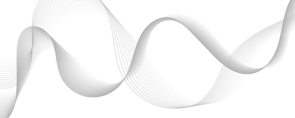 Gray wave curve lines abstract background with flowing particles. Digital energy waves technology concept. Modern backdrop design for business, presentation, banner.