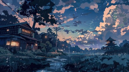 Fototapeta premium 2D Illustration of Schnoor at the Overcast time, Anime background
