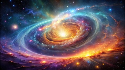 A cosmic dance of celestial dust and swirling nebulae, illuminated by a brilliant starburst, paints a breathtaking scene across the infinite canvas of space.