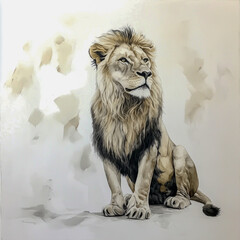 Obraz premium A lion sitting on a white background.