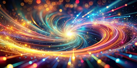 Fototapeta premium A vibrant and dazzling spiral of multicolored lights with glittering particles, creating a mesmerizing and dynamic visual display