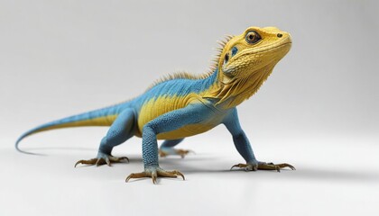 Fototapeta premium Yellow and blue lizard with a long tail and sharp claws isolated on a white background , nature, wildlife