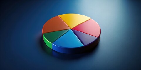 Fototapeta premium Colorful pie chart on a dark blue background, pie chart, colorful, data visualization, statistics, information, infographic