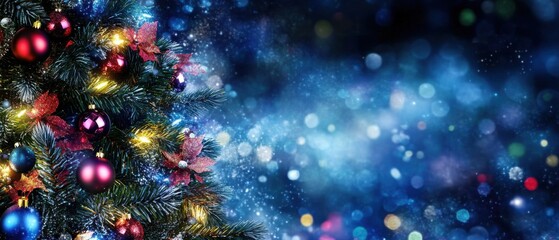 Sparkling Christmas Tree with Ornaments and Festive Lights for Holiday Season