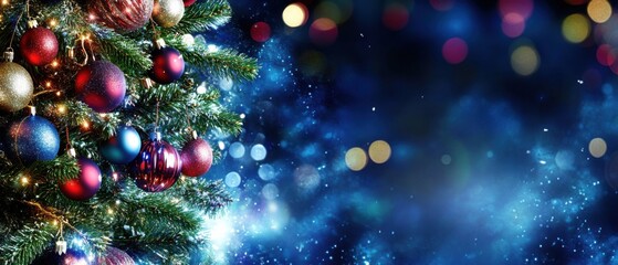 Sparkling Christmas Tree Ornaments, Festive Holiday Background Image