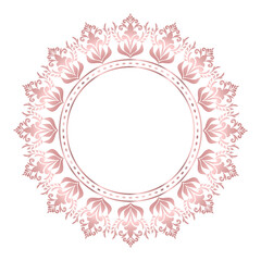 Decorative damask round frame, Elegant element for design in Eastern style, Classic place for text, Luxury Floral rose gold border, Lace illustration for invitations and greeting cards