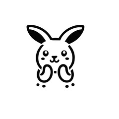 Cute Bunny Logo - Playful Rabbit Design for Kids and Brands. Simple black and white outline illustration of a sitting rabbit.