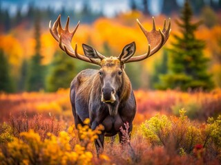 Fototapeta premium Captivating Tilt-Shift Photography of a Moose in a Natural Setting Showcasing Its Majestic Presence and Unique Features in Macro Detail