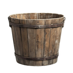 large wooden bucket, white background