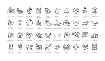 Environmental sustainability outline icons. Ecological symbols