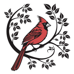 Cardinals Bird Black Vector Silhouette isolated on a transparent background