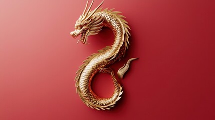 Obraz premium Golden Dragon Sculpture on Rich Red Background for Design Elements