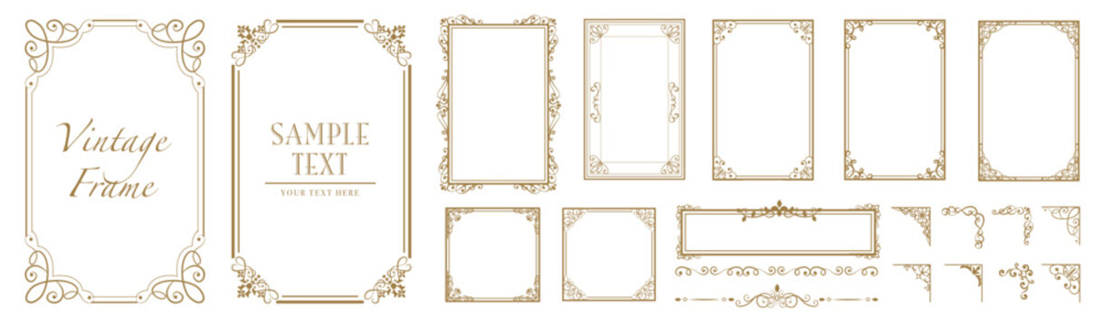 Naklejki Set of Decorative vintage borders and frames set, floral ornament. Vector design.eps