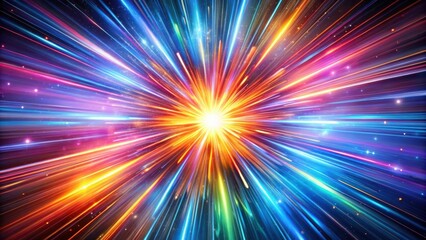 Obraz premium A vibrant, colorful explosion of light streaks and glowing particles in a deep, dark space