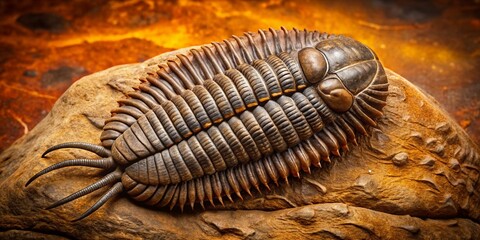 Captivating Trilobite Fossil Display in Natural Light, Showcasing Intricate Details and Textures Against a Subtle Background for Educational and Scientific Use