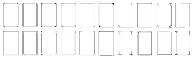 Set of simple line frames with double stroke. Collection of vertical blank templates to decorate text. Vector borders and frames..eps