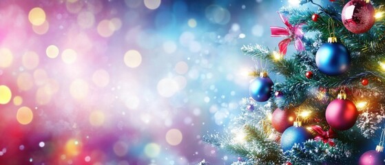 Sparkling Christmas Tree Ornaments and Festive Lights Background
