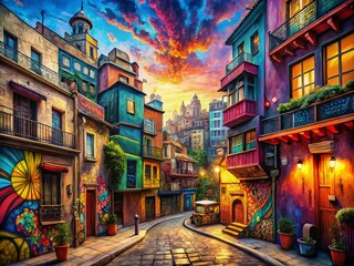 Naklejka premium Captivating Urban Exploration Photography of a Sketch City: Unveiling the Artistic Essence of Urban Landscapes and Architecture in a Vibrant, Imaginative Setting