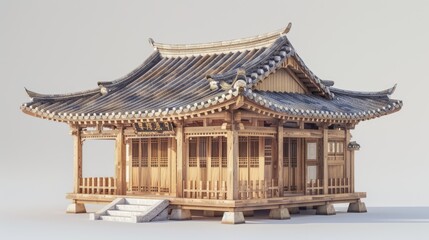 Fototapeta premium 3d illustrations of ancient korean traditional house architect design