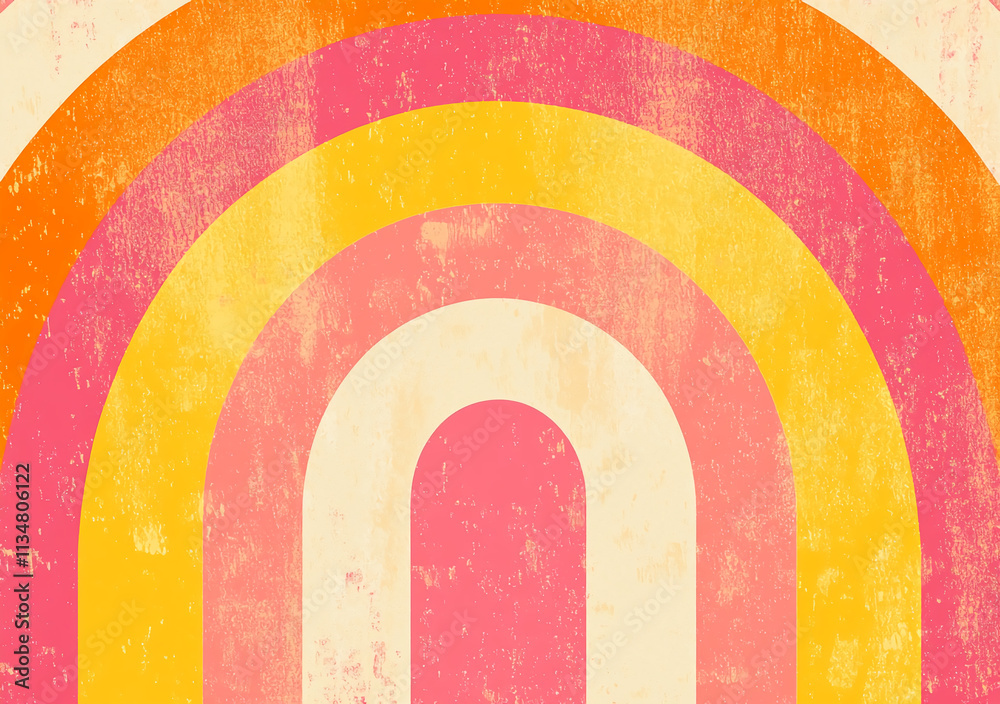Poster Colorful retro rainbow design with vibrant patterns and warm tones in a bold artistic display