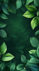 Lush Green Foliage Frame with Dark Gradient Background with Copy Space