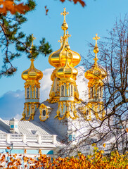 Resurrection church of Catherine palace in autumn, Pushkin (Tsarskoe Selo), Saint Petersburg, Russia