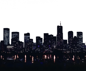 Night city skyline silhouette with lights