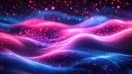 Obraz premium Neon Abstract Landscape with Waves of Light in Digital Art Style