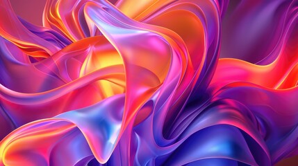 Obraz premium 3d render, abstract neon background with fantastic curvy shape, layers and folds. Modern ultraviolet wallpaper