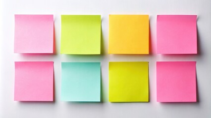 Fototapeta premium Blank post it notes for organizing ideas and reminders , office supplies, stationery, sticky notes, reminders
