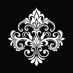 Damask graphic ornament. Floral design element. Black and white vector pattern.