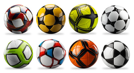 Set collection of colorful and classic modern modern football or soccer balls isolated on white background.
professionalSet collection of colorful and classic sport equipment symbol and design pattern